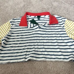 Striped cropped Shirt with Red Collar